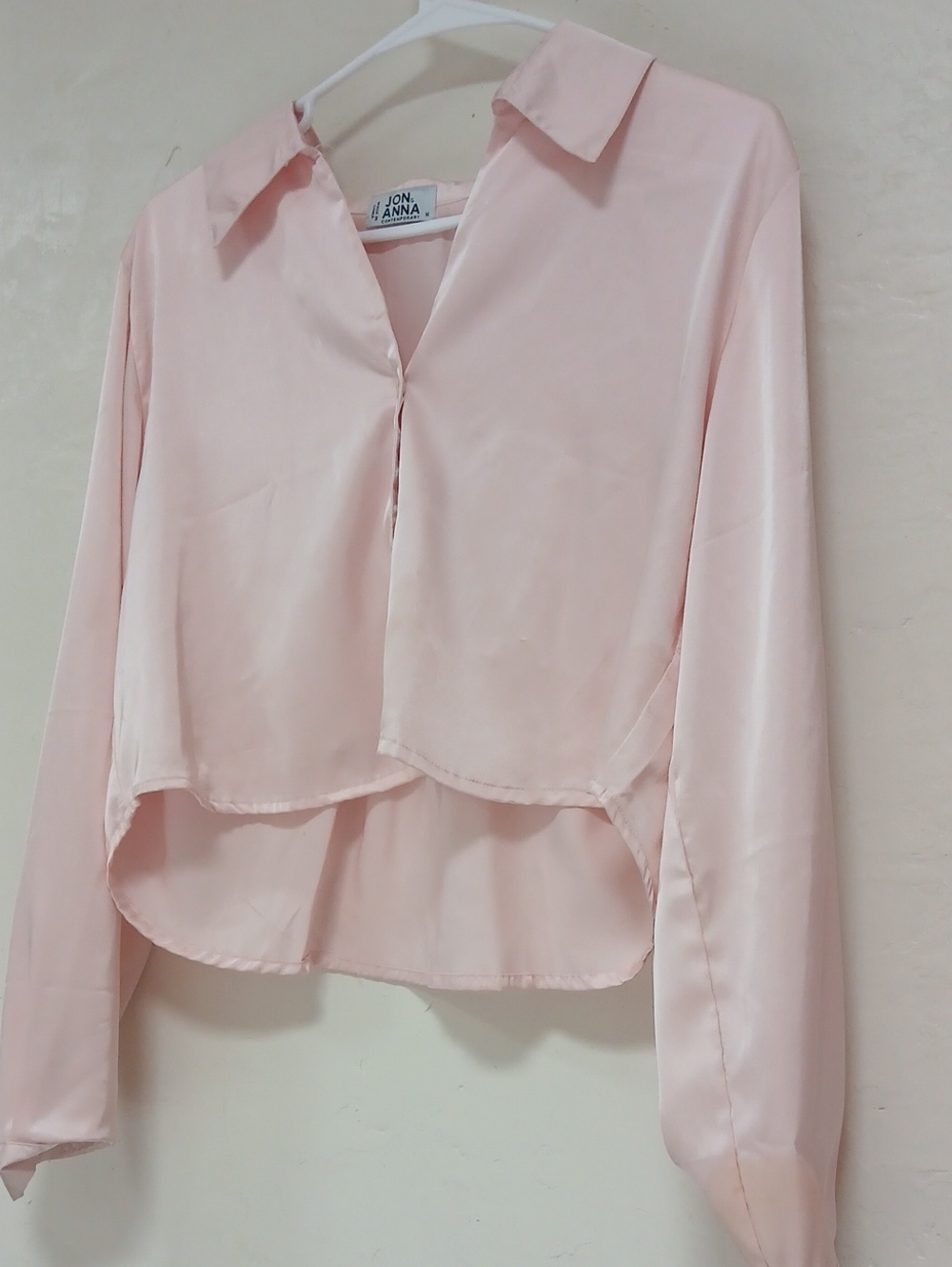 Jon & Anna Light Blush Satin Cropped Button-Front Blouse